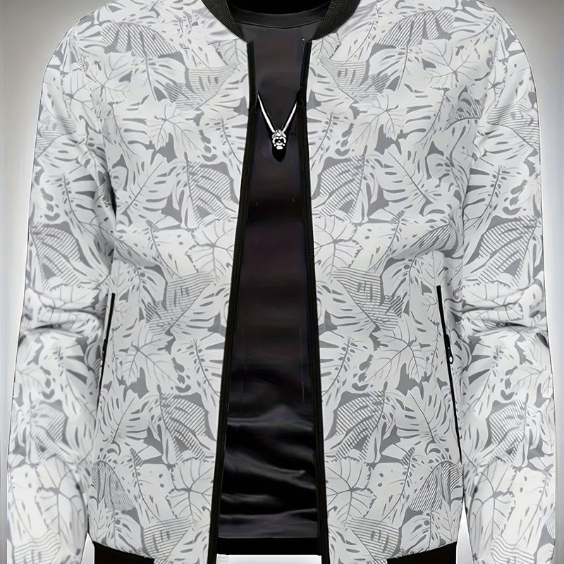 Men'S Fashion Print Casual Sports Jacket with Baseball Collar, Long Sleeve.
