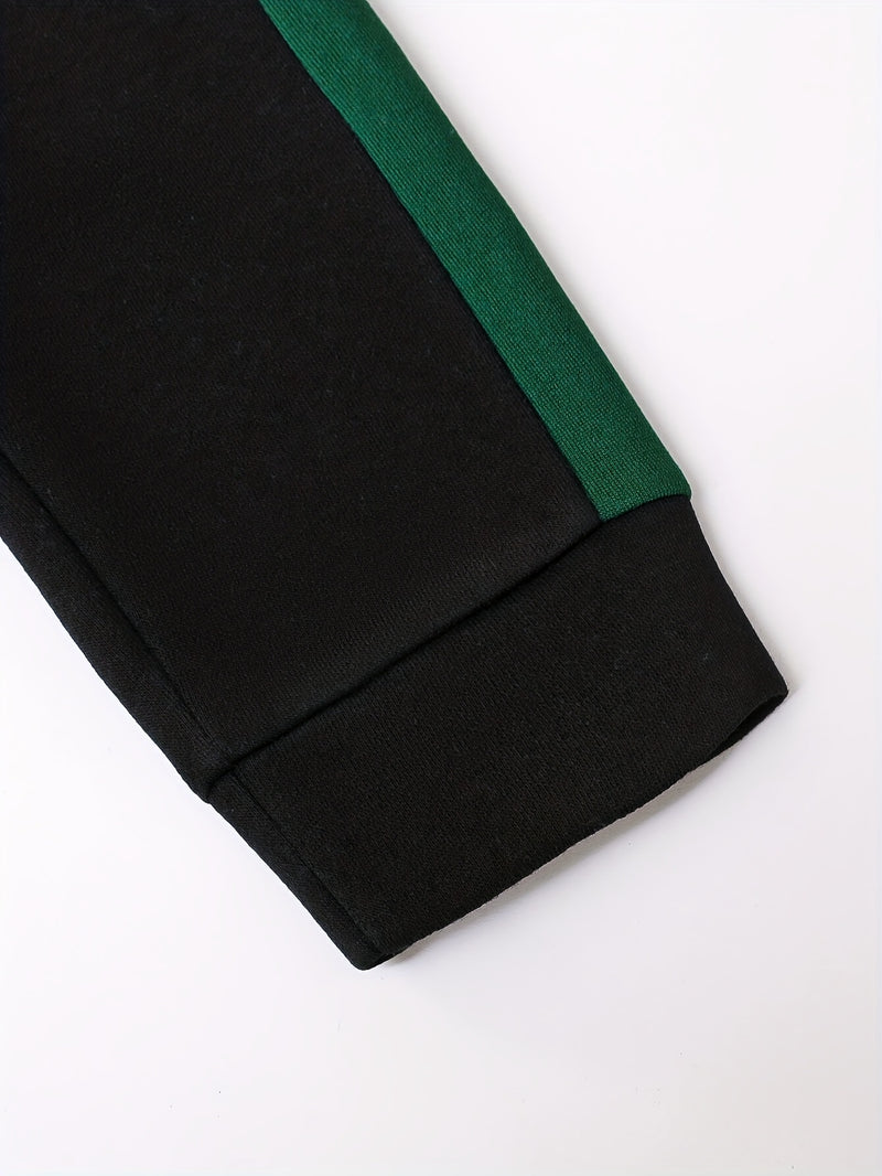 2pcs Boys Autumn/Winter Fleece-Lined Hooded Sweatshirt and Pants Set.