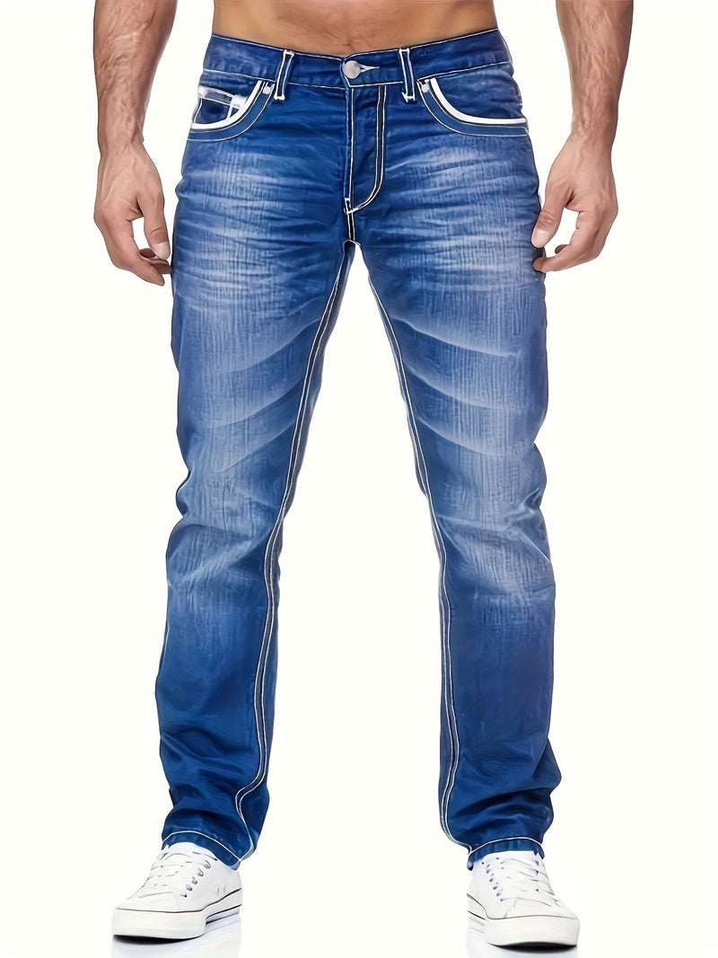 Men's Stretch Slim-Fit Blue Jeans - Classic 5-Pocket Design.