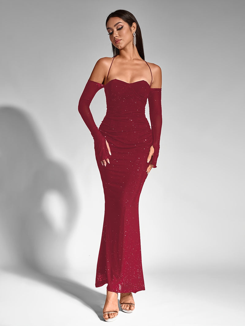 A One-Shoulder, Neck-Tie, Mermaid Hem Dress.