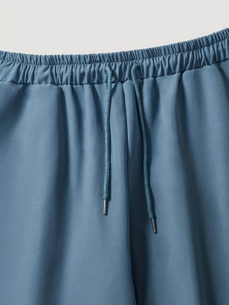 Men'S Plus Size Casual Two-Piece Set  Crew Neck with Zipper Detail.