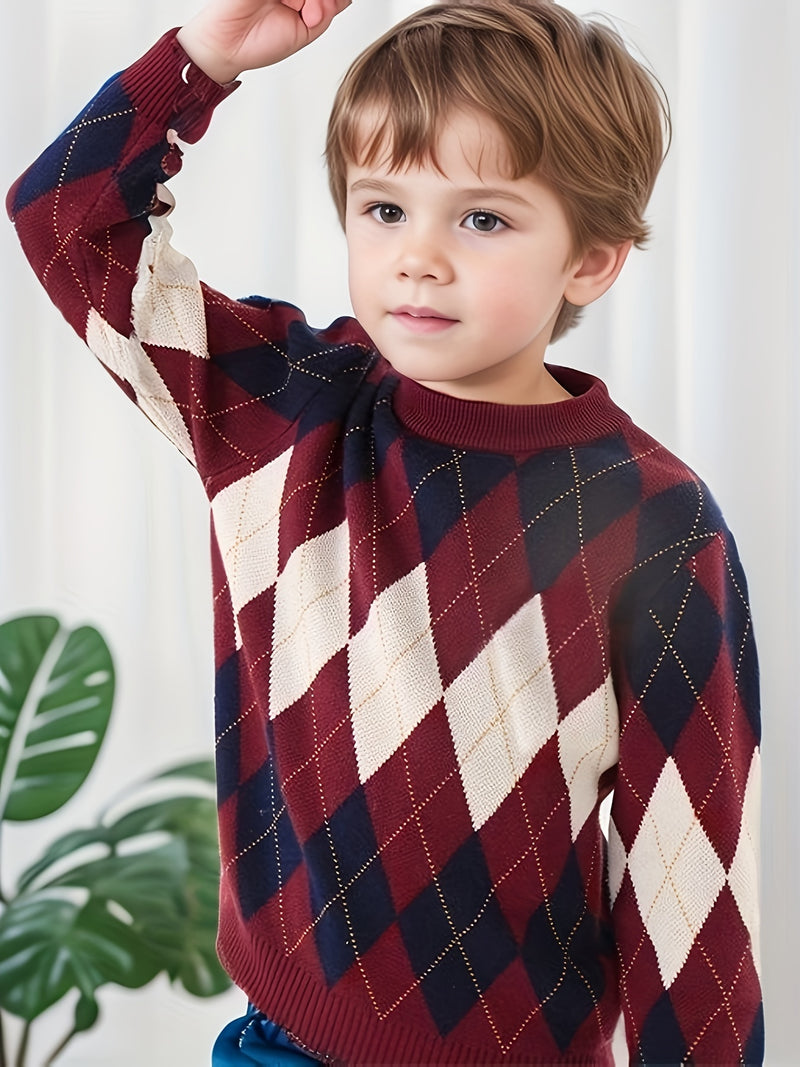Boys Knit Sweater - Long Sleeve School Sweater in Burgundy.