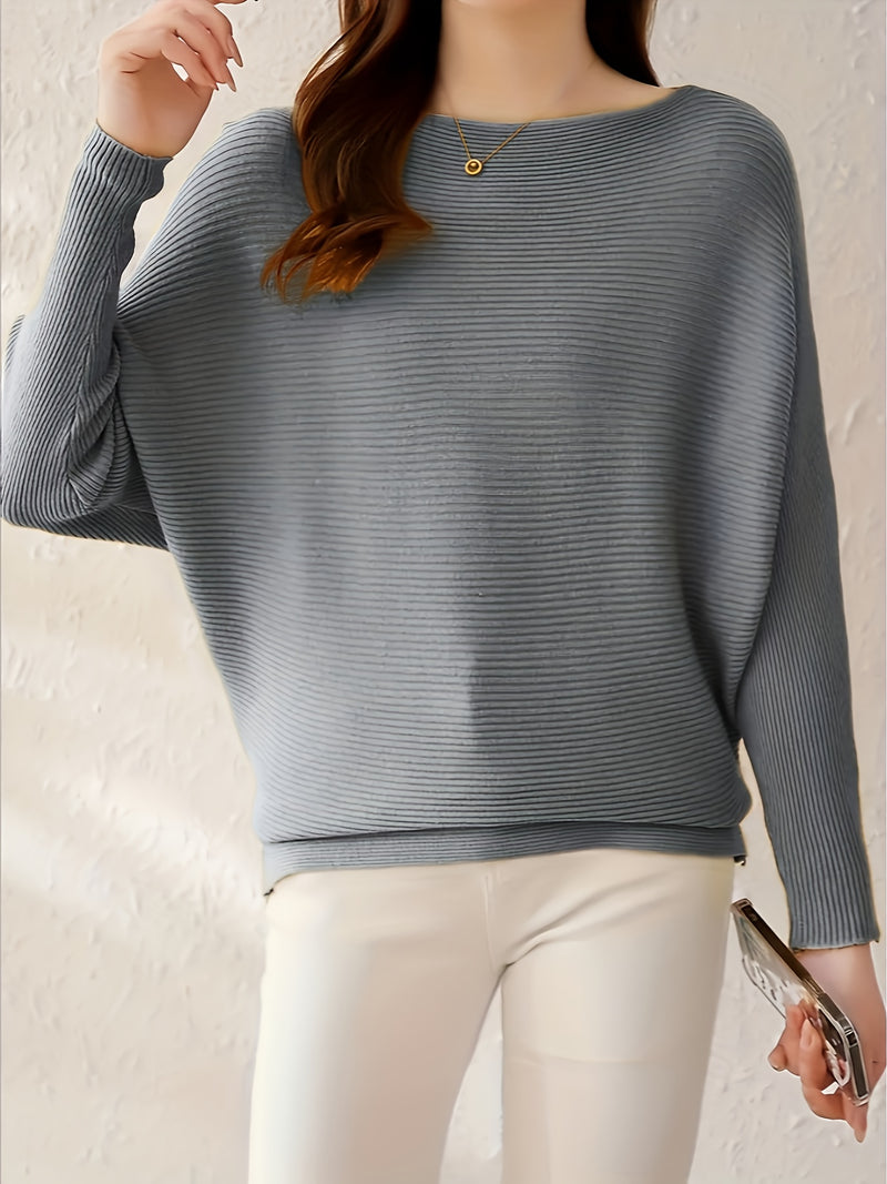 Women's Loose Batwing Sleeve Sweater, Casual Elegant Long Sleeve Top.