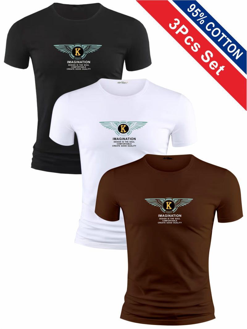 3pcs Men's Casual Short-sleeve Cotton Crew Neck T-shirt Set.