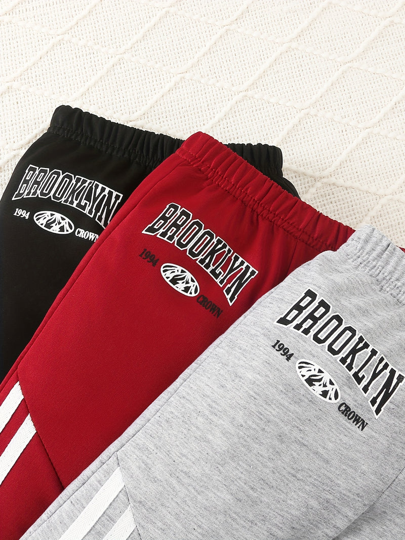 3pcs Toddler's Letter BROOKLYN Print Sweatpants.