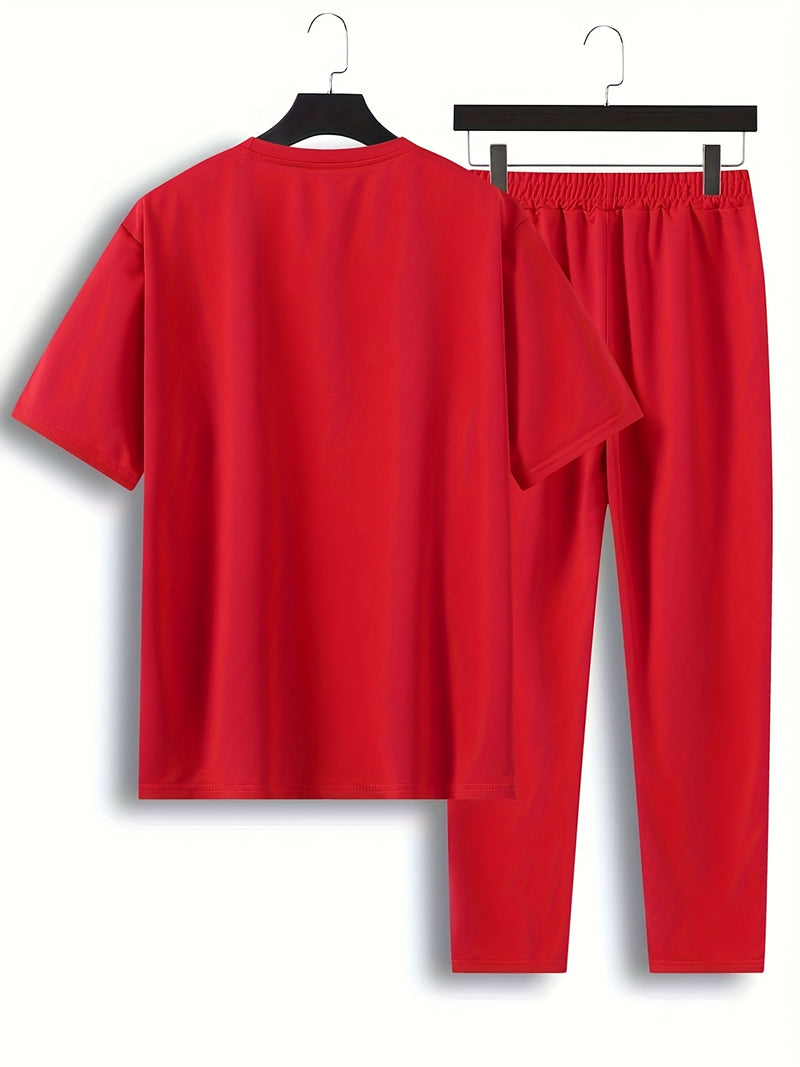 Men's 2pcs Summer Set Casual T-Shirt and Pants Outfit.