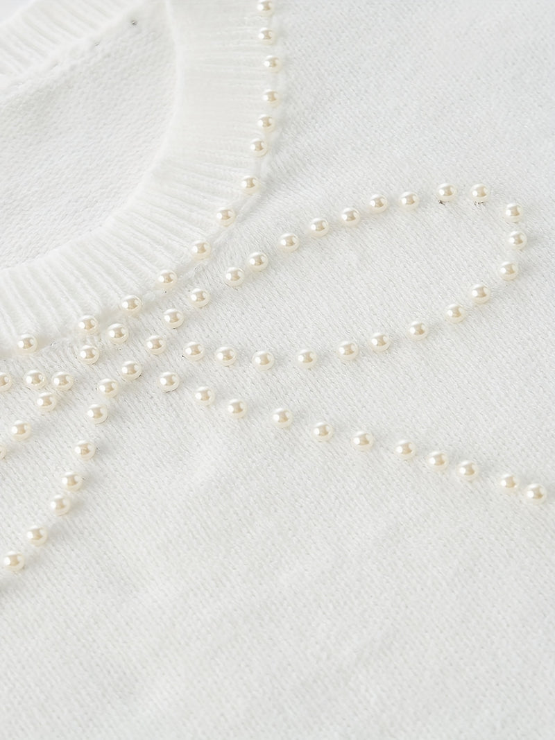 Women's Plus Size Elegant Beaded Bow & Short Sleeve Blouse.