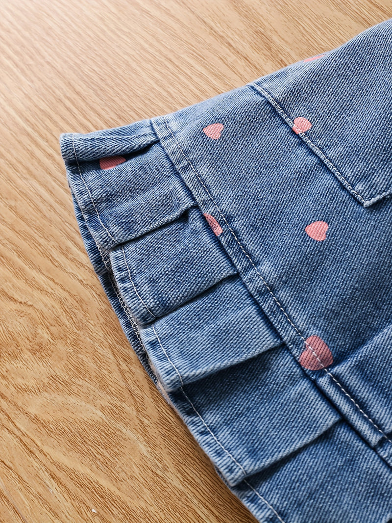 Girls' Denim Print Shorts, Versatile And Stylish.
