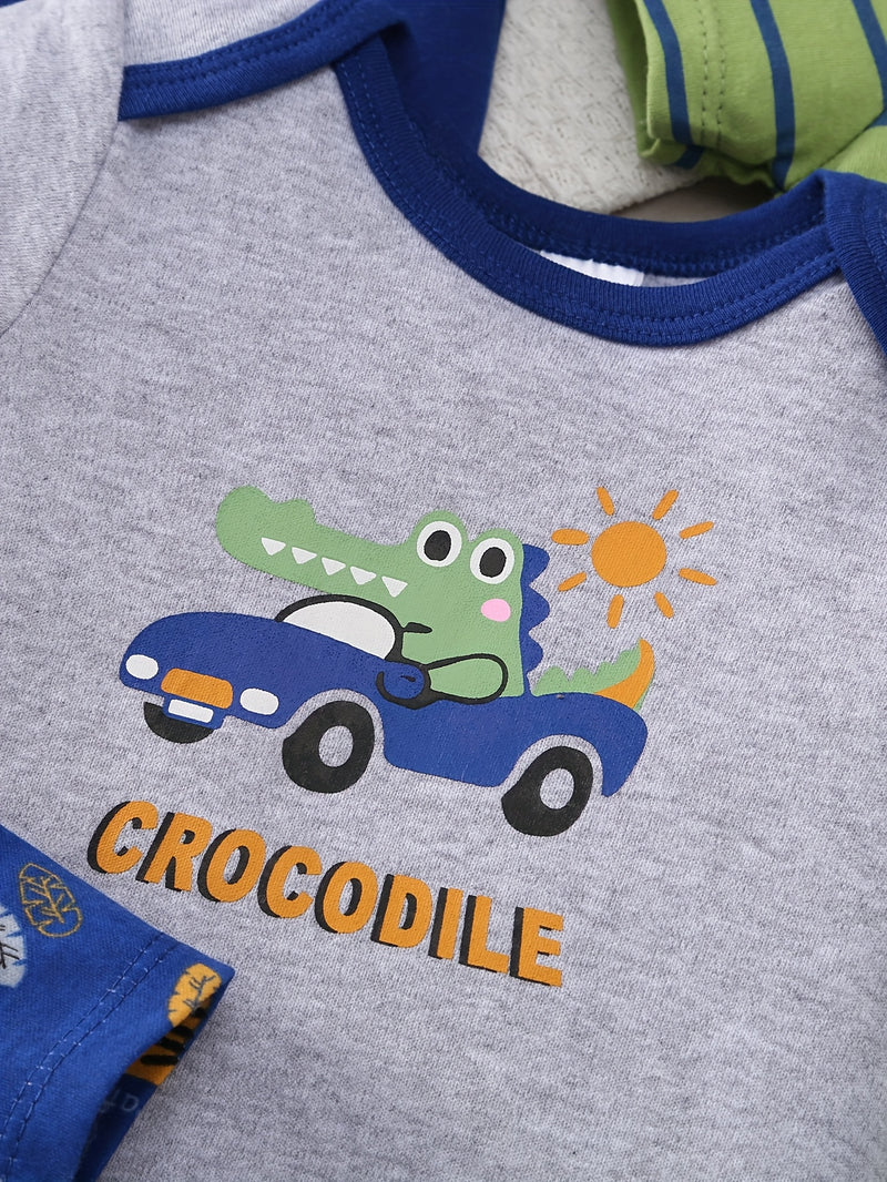 Newborn Baby Boy's Three-Point Romper with Short Sleeves, 5pcs.