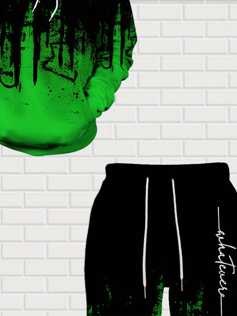 Men's Casual Sweatshirt Set with a Easy Black And Green Color.