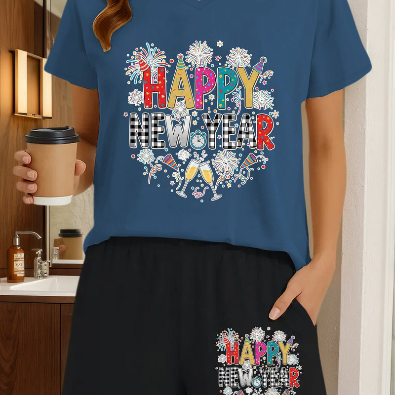 2pcs Women's Y2K Elegant V-Neck Short-Sleeve Blouse & Matching Shorts.