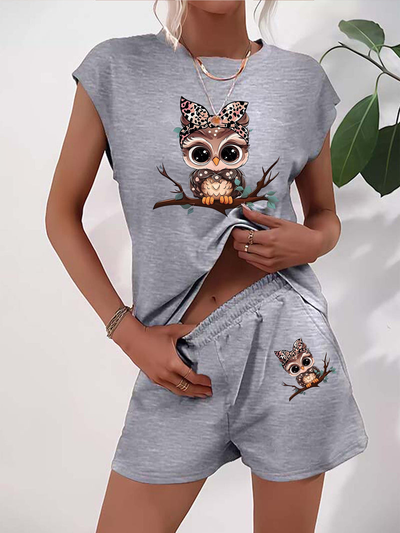 Women’s Graphic Print Two Piece Set, Short Sleeve T-shirt & Shorts.