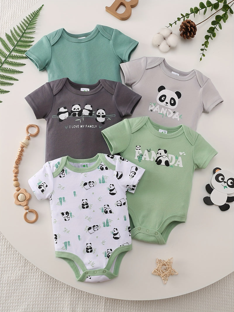 5pcs Set Boys Panda Print Onesies.