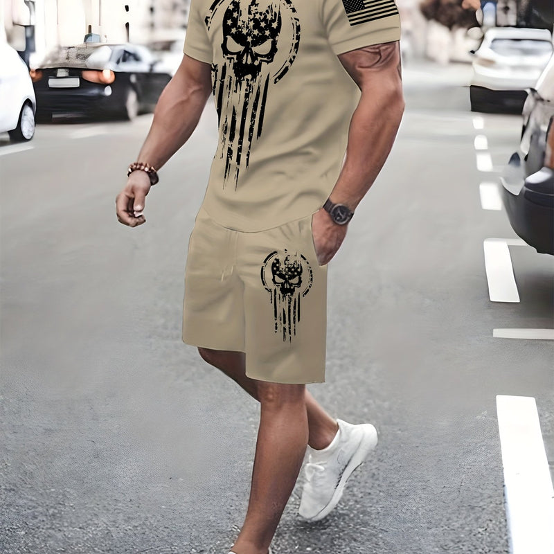 2pcs Men's Casual Fashion Set, Round Neck Short Sleeve T-Shirt.