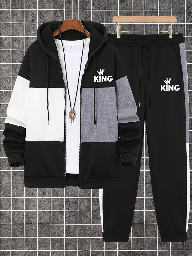 Men's Autumn And Winter Zip-Up Long Sleeve Sweatshirt And Long Pants Set.