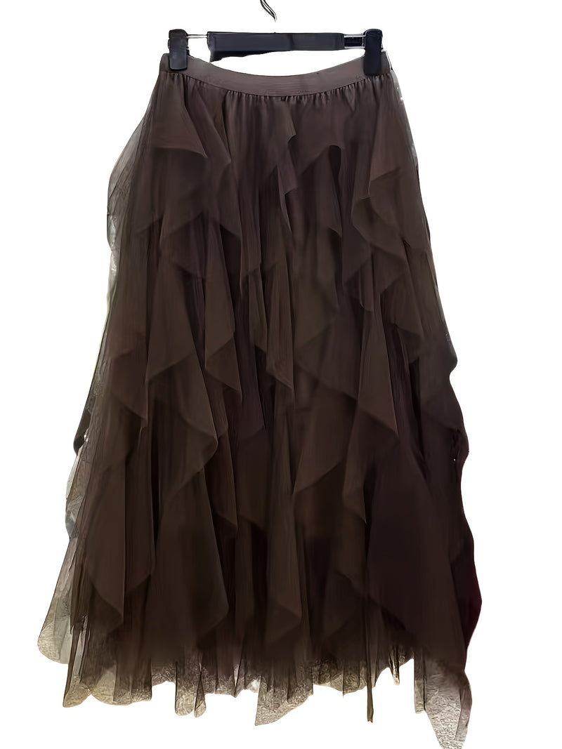 Chic Elegance, Elegant High-Waist A-Line Tulle Skirt for Women.