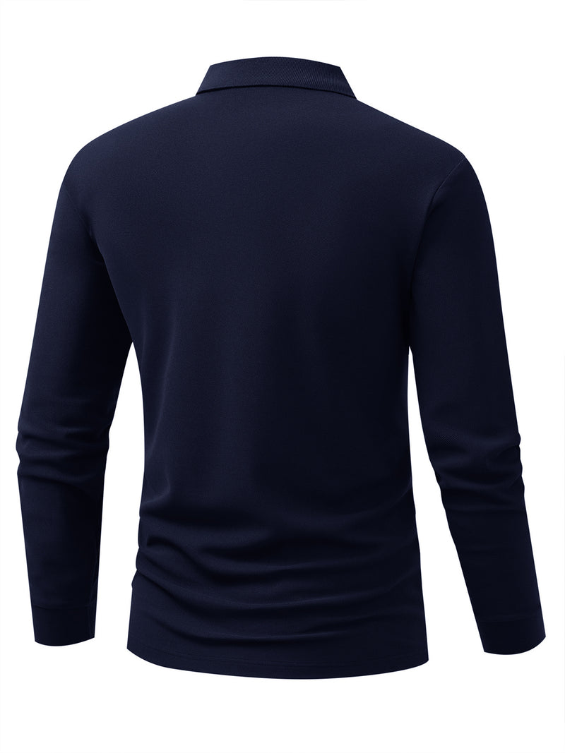 Men's Outdoor Golf and Equestrian Lapel Polo Shirt, Long Sleeve.
