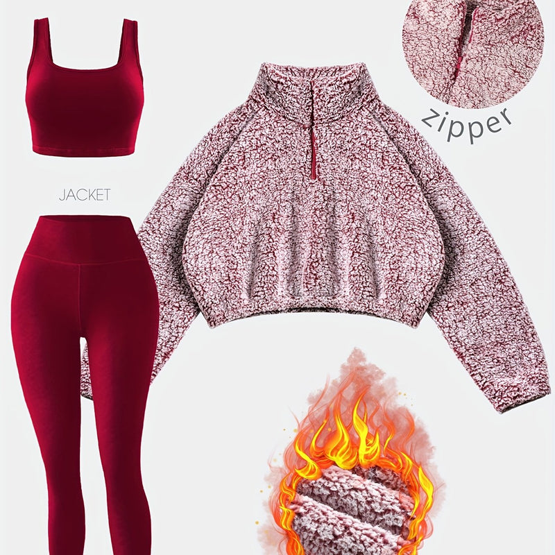 Lined Sweatshirt Warm Bubble Fabric Plush Cropped Jacket for Women.