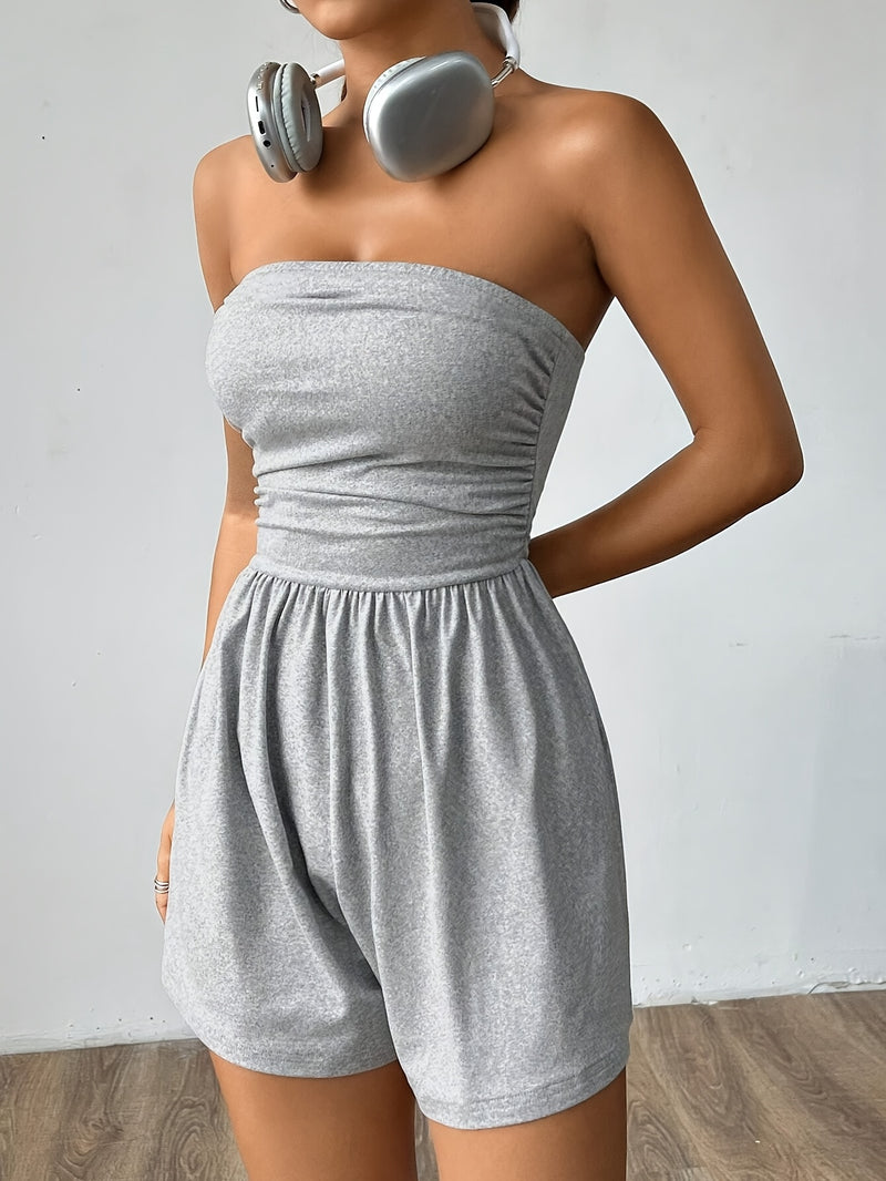 Women's Summer Sexy Ruched Bandeau Jumpsuit Two-Piece Set.