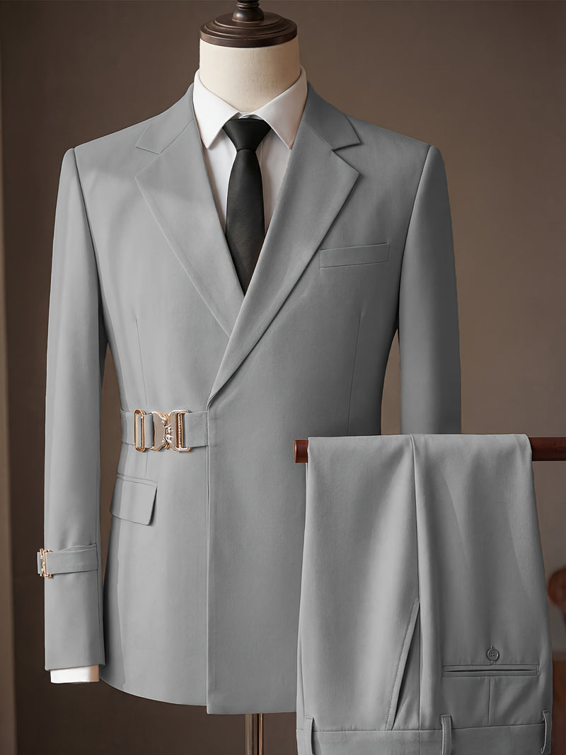 Men's 2pcs Suit Slim Fit Solid Jacket and Pants Set.