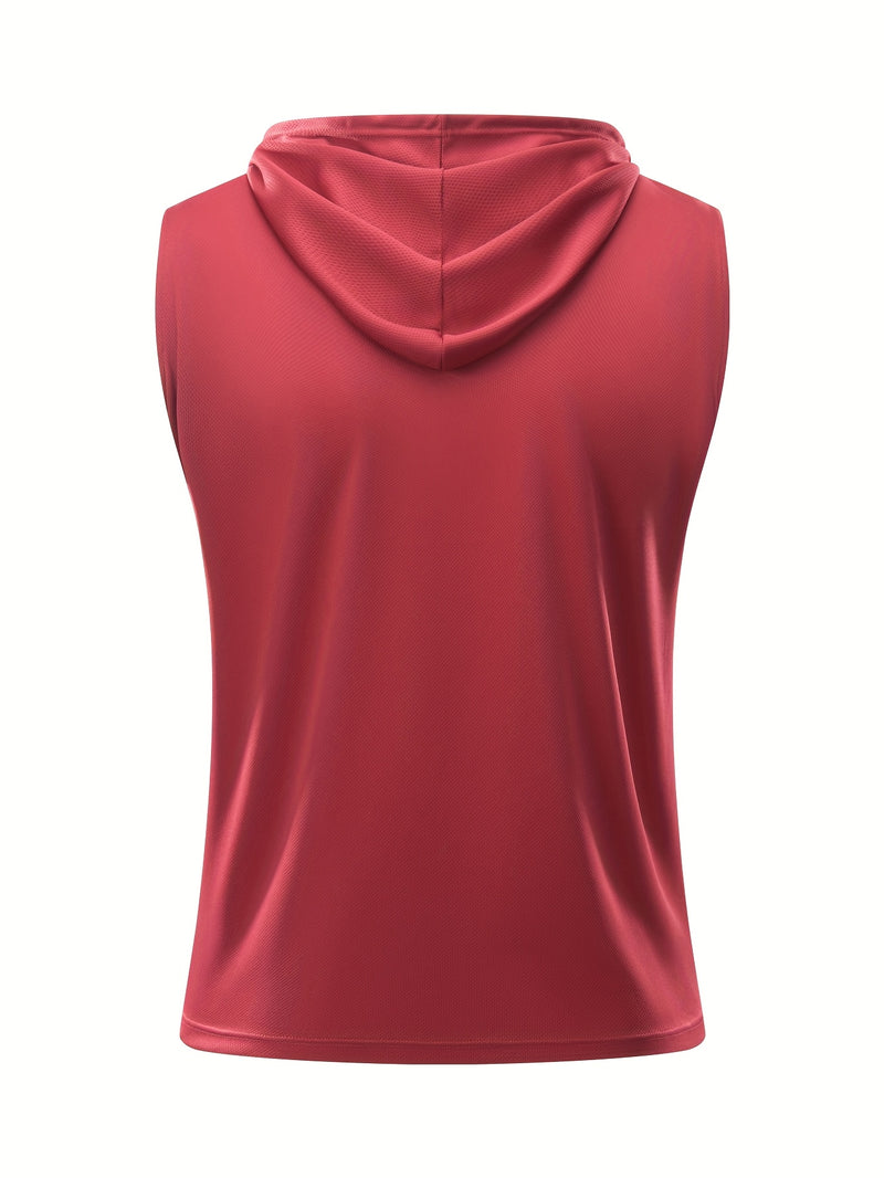 5pcs Solid Color Breathable Men's Sleeveless Hooded Tank Tops.