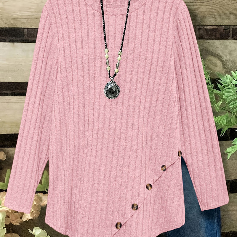 Women's Plus Size Lightweight Ribbed Long Sleeve T-Shirt.