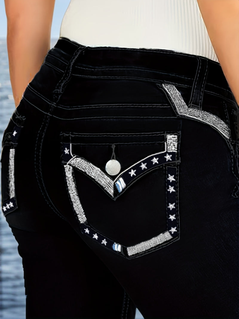 Women's Stretch Jeans, Fashionable Versatile Embroidered Flare Jeans.