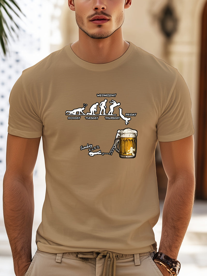 Men'S Creative Beer Illustration Casual Streetwear T-Shirt.