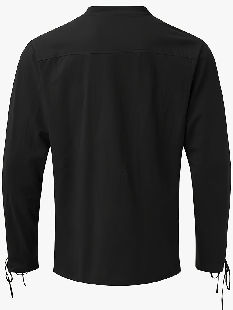 Men's Stand Collar Shirt with Drawstring Arm Bands.