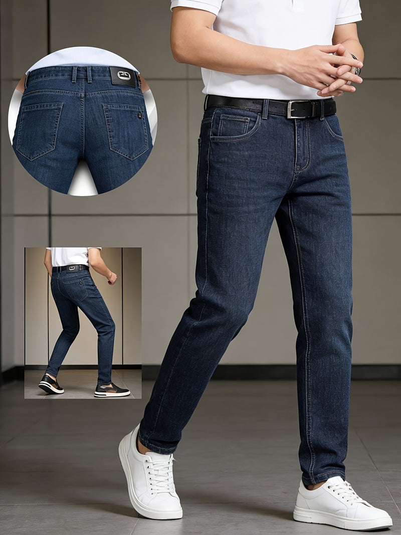 Men's Elastic Straight-Leg Jeans, New Heavy-Duty Denim Fabric.
