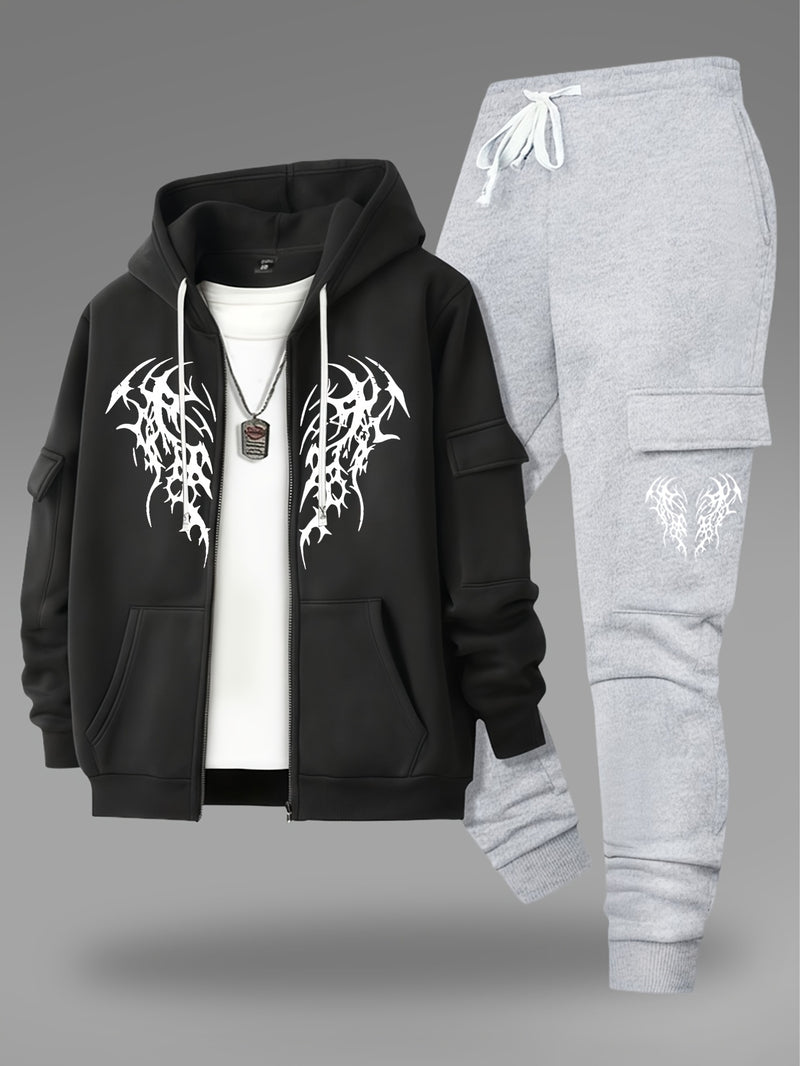 Men’s New Trendy Fashion Zip-Up Hoodie and Loose Cargo Pants.