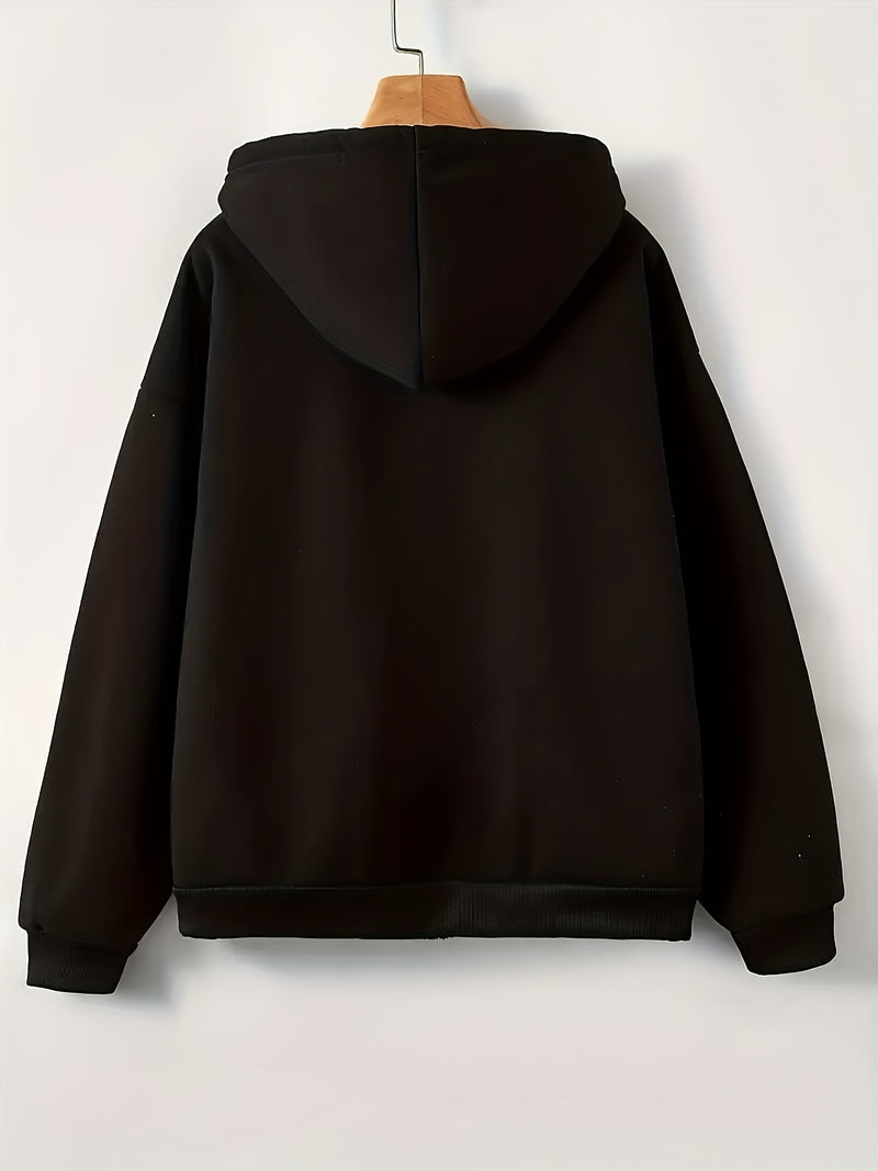 Women's Casual Zip-Up Hoodie with Printed Bear Paw Sleeve Design.