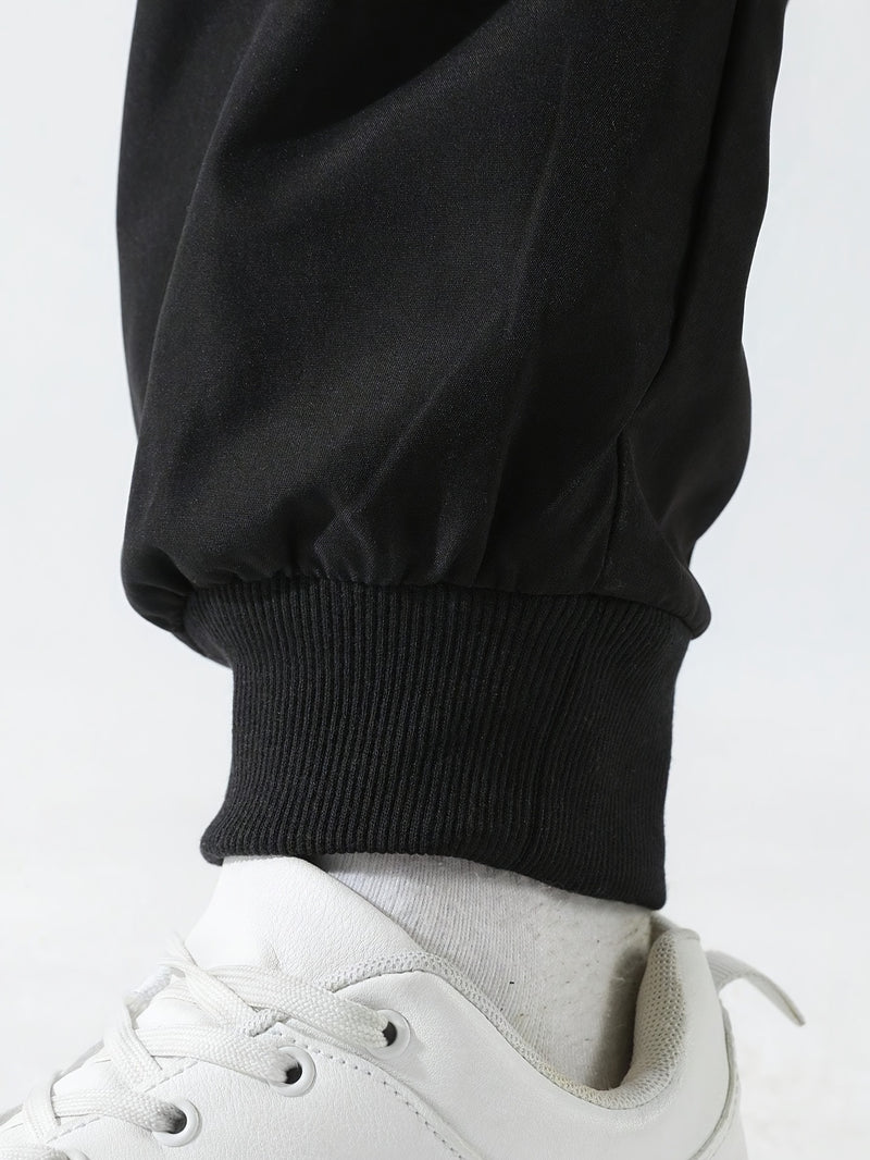 Men's Casual Cargo Pants with Multiple Pockets & Letter Print.