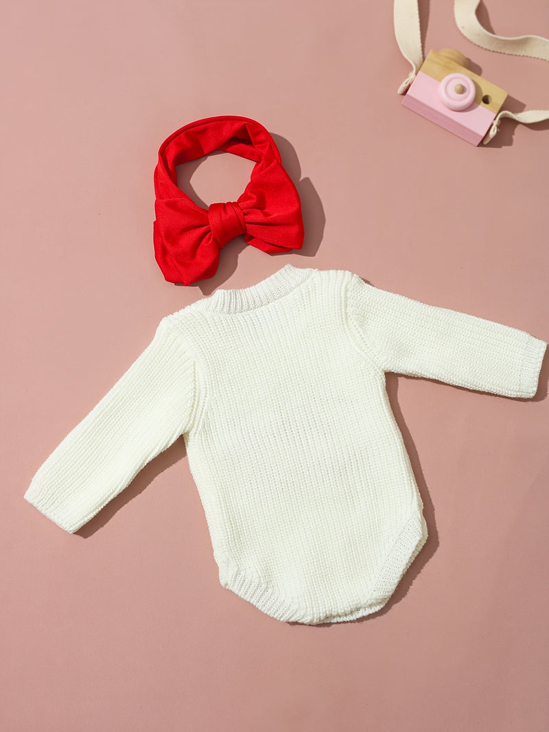 2pcs Newborn Photography Outfit, Baby Girl Knit Sweater with Bow Set.