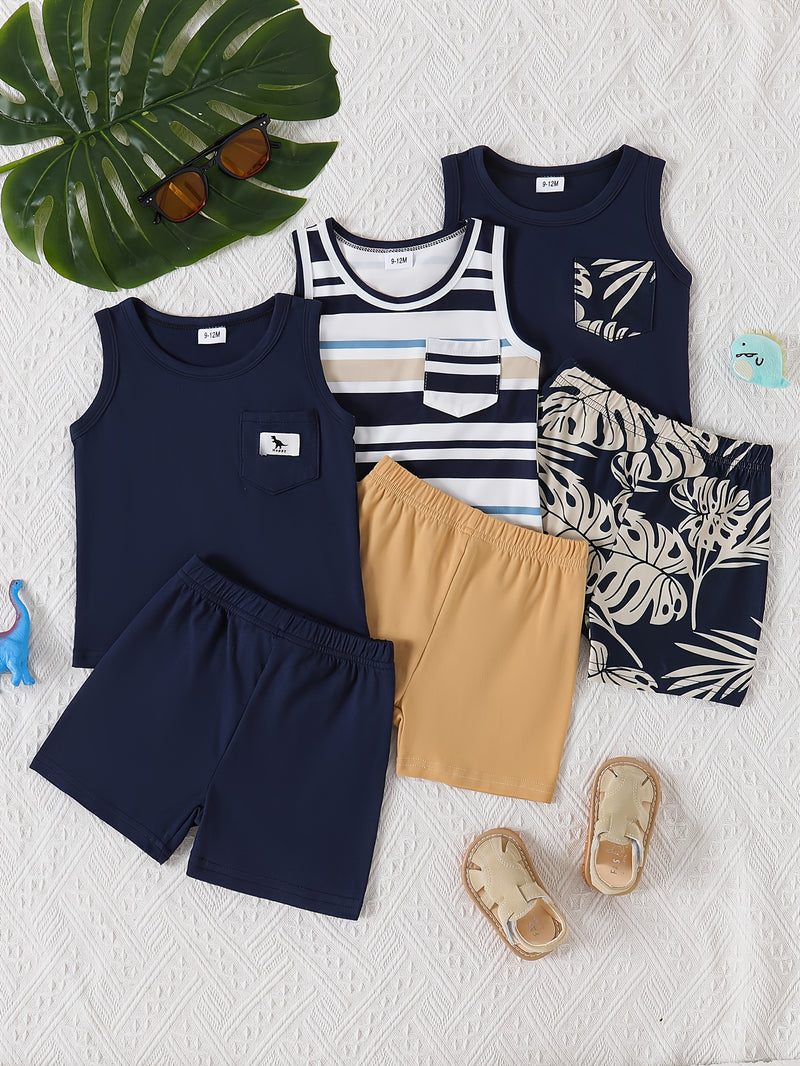 6pcs baby boy summer casual simple handsome vest shorts multi-piece set.