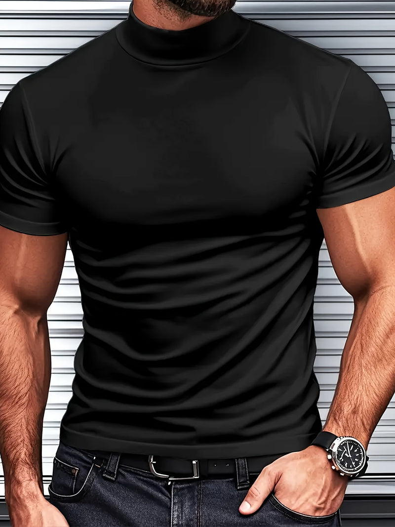 3pcs Men's Solid Color Stretchy Short-Sleeve Round Neck Sports T-Shirts.
