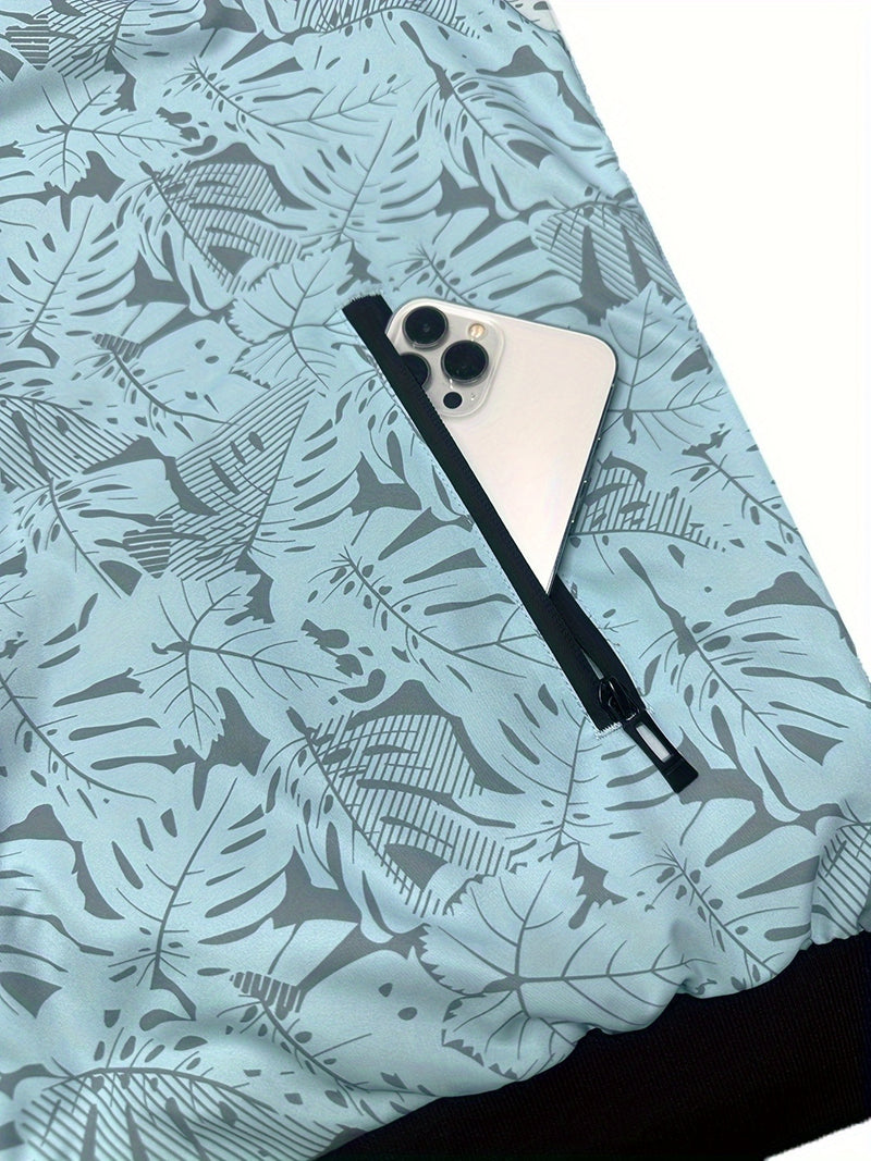 Men'S Fashion Print Casual Sports Jacket with Baseball Collar, Long Sleeve.