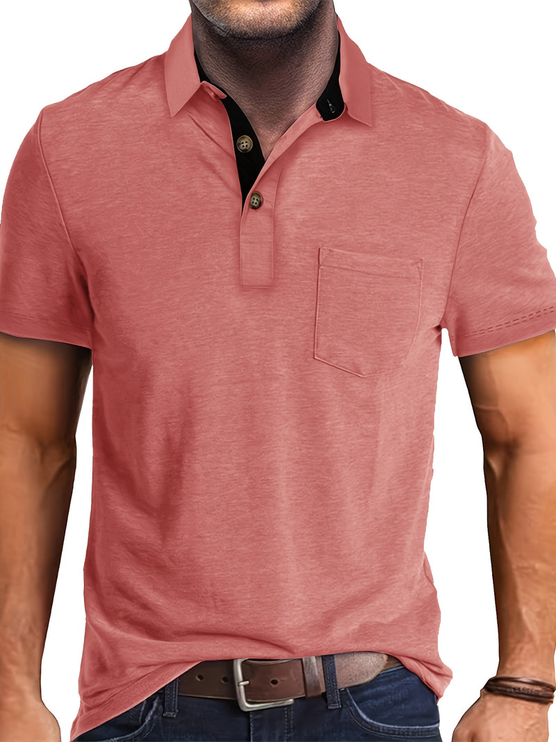 Men's Plaid Collar Pocket T-shirt.