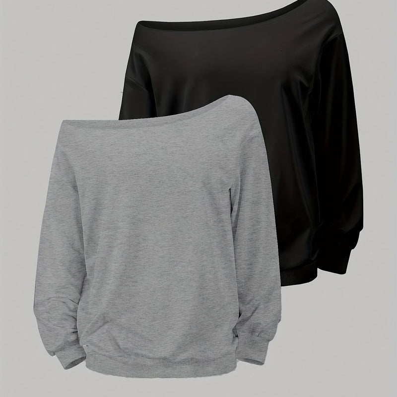 2pcs/Set Plus Size One-Shoulder Sweatshirt for Women’s