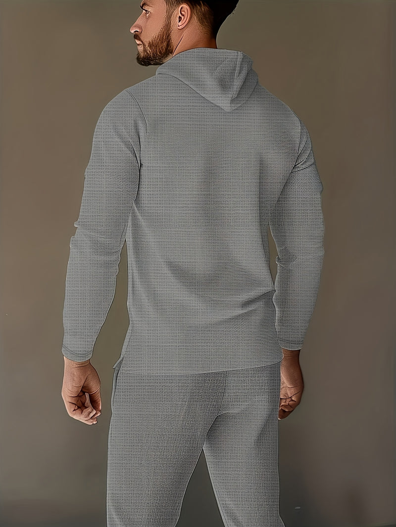 A Two-Piece Casual Outfit for Men Hooded Long-Sleeve T-Shirt.