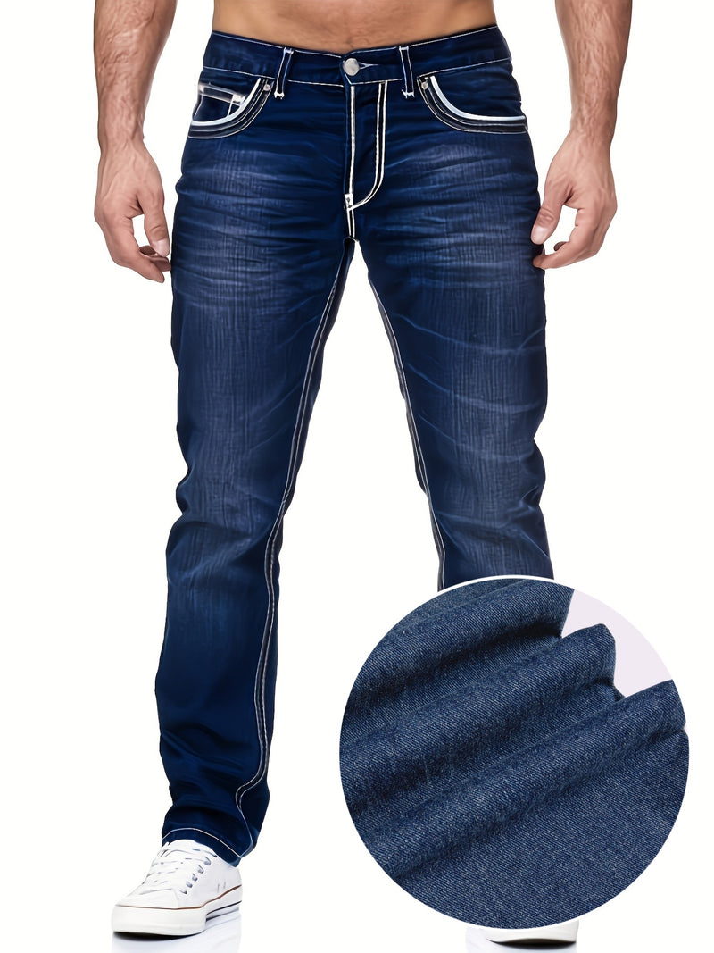 Men's Thick-thread Washed Denim Jeans.