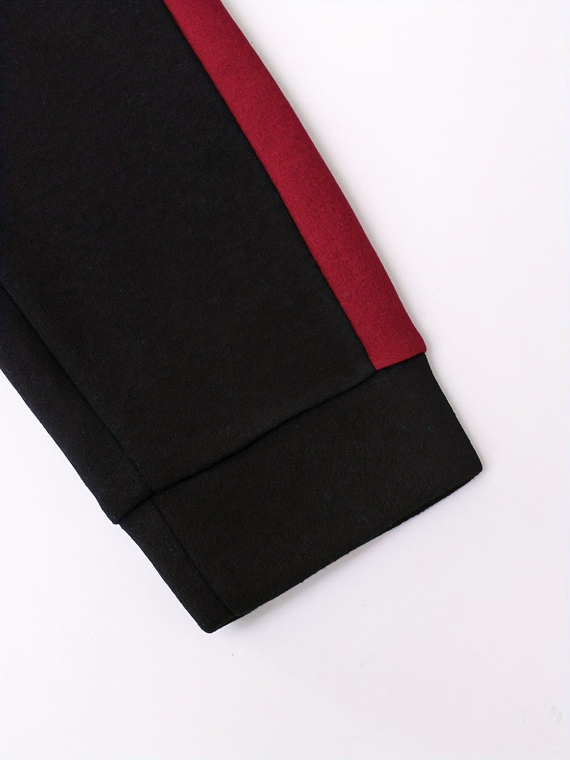 2pcs Boys Autumn/Winter Fleece-Lined Hooded Sweatshirt and Pants Set.