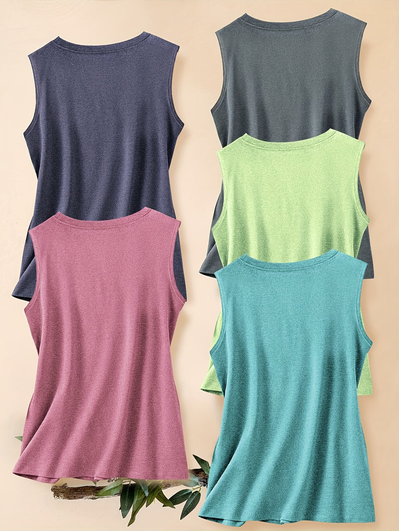5pcs Women's Vest Tops with English Letter Print.
