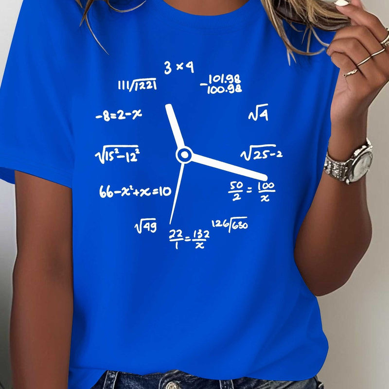 Women's Math & Clock Print T-Shirt.