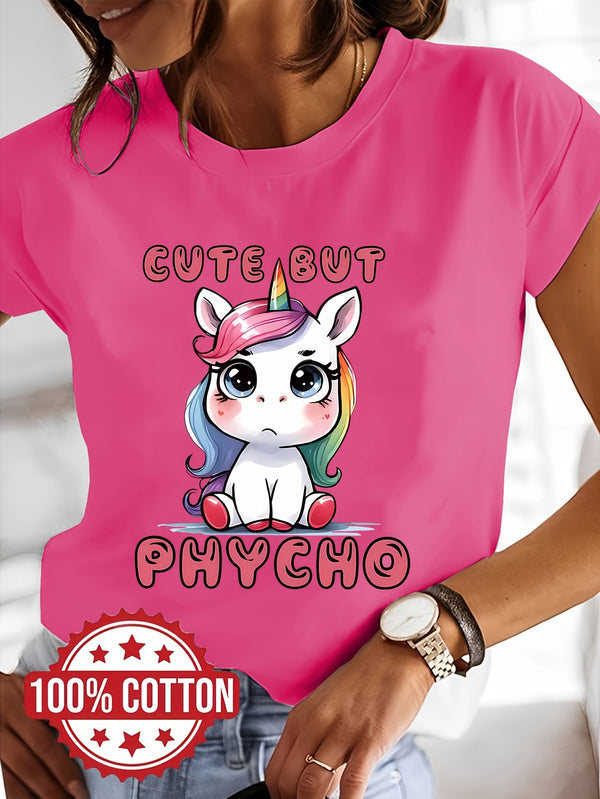 Women’s Whimsical Unicorn Graphic Print T-Shirt.