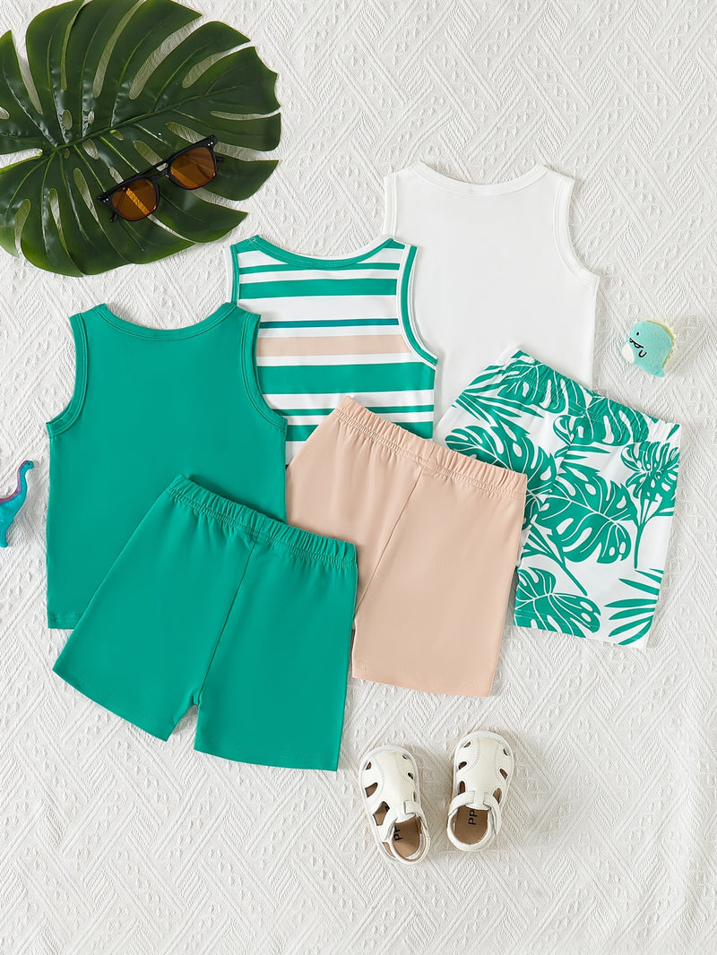 6pcs baby boy summer casual simple handsome vest shorts multi-piece set.