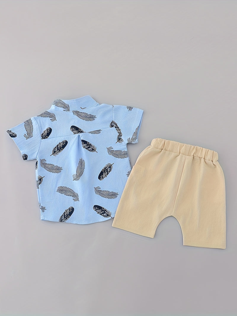 Youngsters Summer Feather Print Short Sleeve Shirt & Shorts Set.