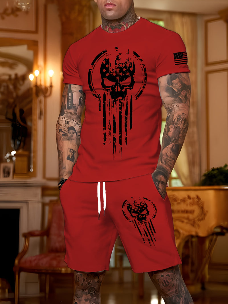 2pcs Men's Casual Fashion Set, Round Neck Short Sleeve T-Shirt.