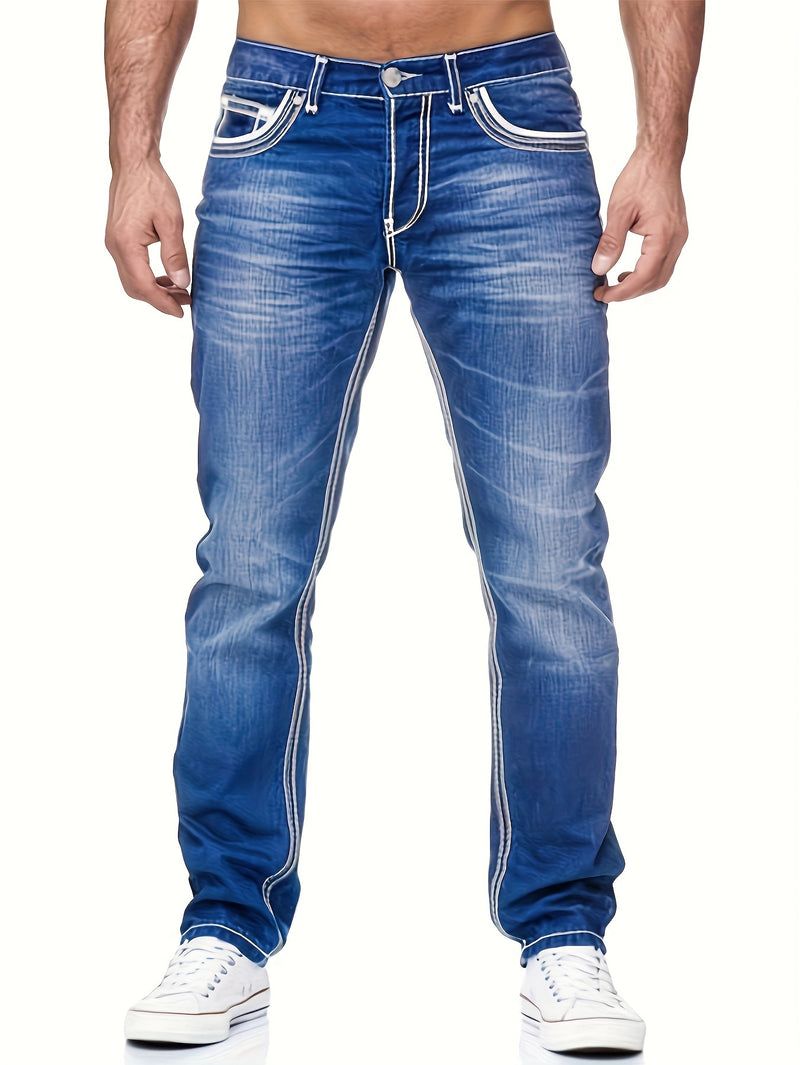 Men's Thick-thread Washed Denim Jeans.