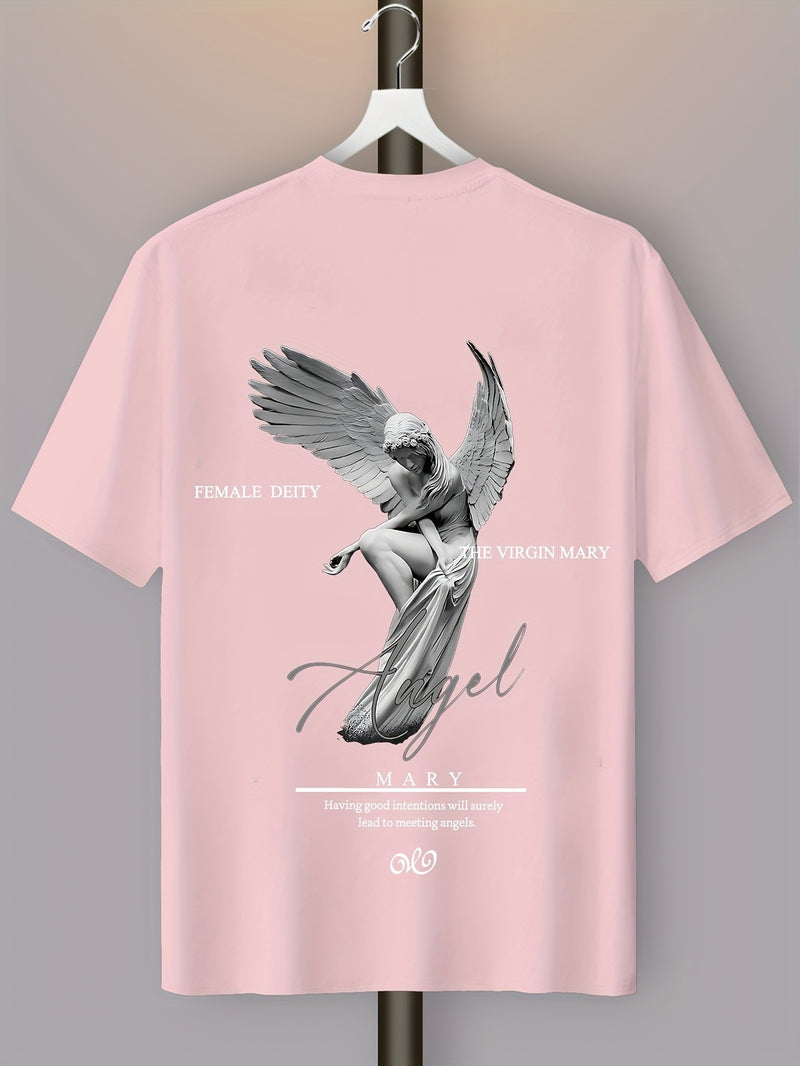 Men's Casual Street Style Angel Graphic T-Shirt.